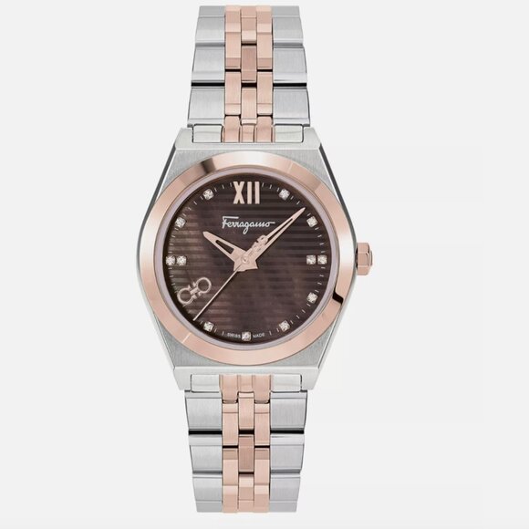 Ferragamo Two Tone 28mm Rose Gold Silver Watch - Picture 1 of 4
